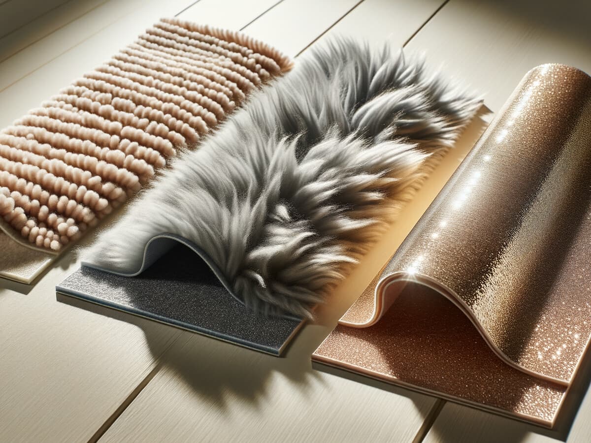 Materialguide billiga mattor — jämför polypropen, polyester och viskos mattmaterial sida vid sida