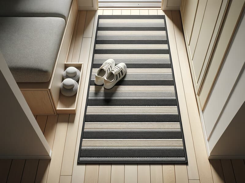 Tålig hallmatta löpare i en ljus skandinavisk hall med trägolv